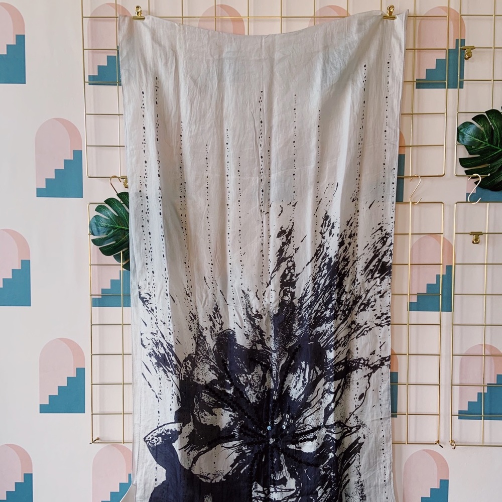 100% silk head scarf with black detailing